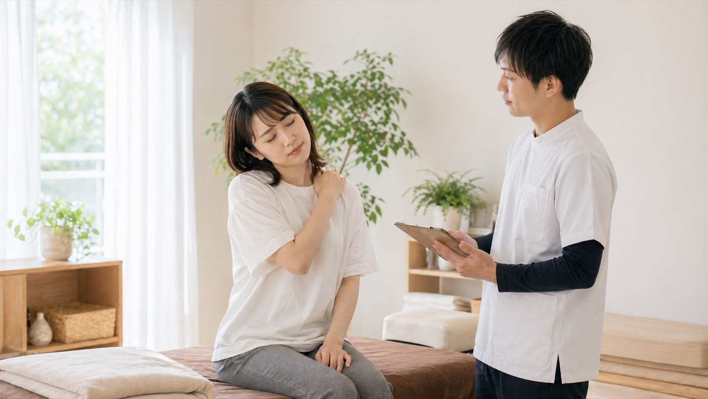 肩の痛みを相談しているイメージ